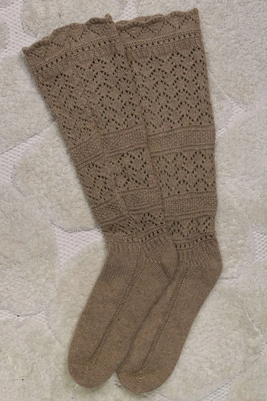 Pointelle Knit Slouch Socks Camel